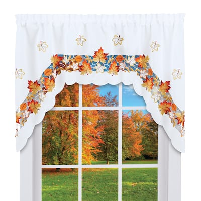 Fall Leaves Cut-Out Scalloped Edge Kitchen Curtains