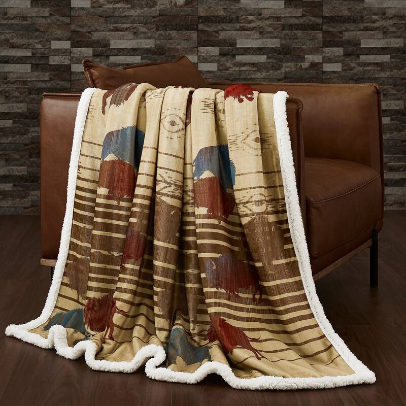 Indigo Hill by HiEnd Accents Campfire Sherpa Fleece Throw, 1PC or 3PC - 1-Piece - Home on the Range-Buffalo