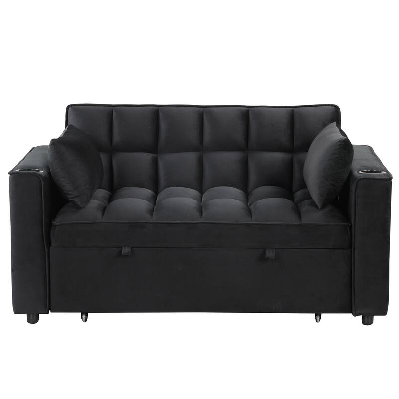 Modern Velvet Sofa Bed with USB Charging - Ideal for Guest Rooms