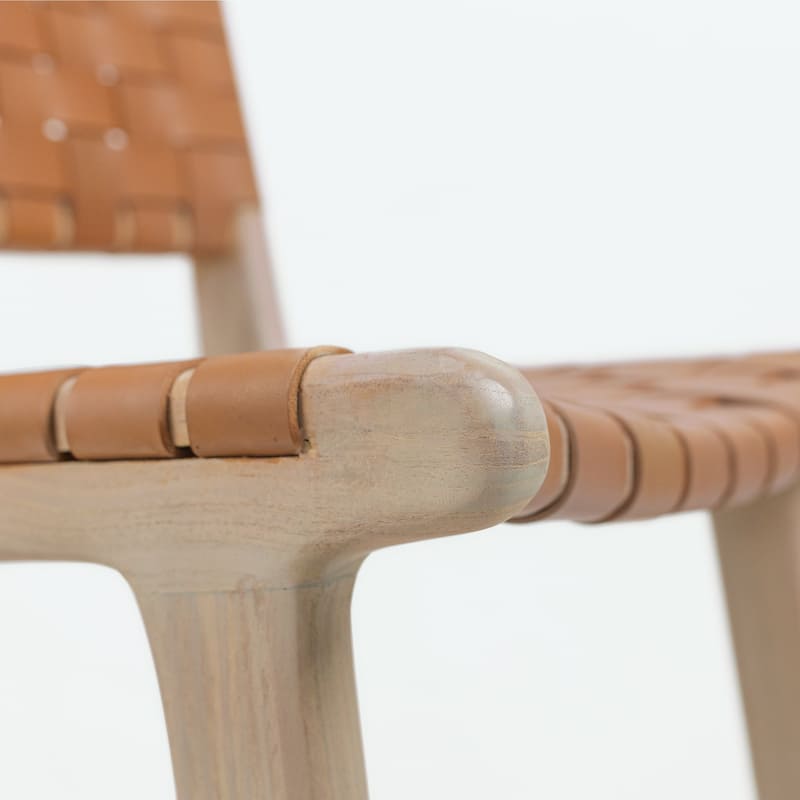 Poly and Bark Banda Teak & Leather Counter Height Stool - Solid Wood Frame
