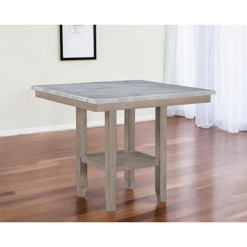 HomeRoots 42" White and Natural Faux Marble and Wood Square Bar Table - 42' X '36' X '42 - White