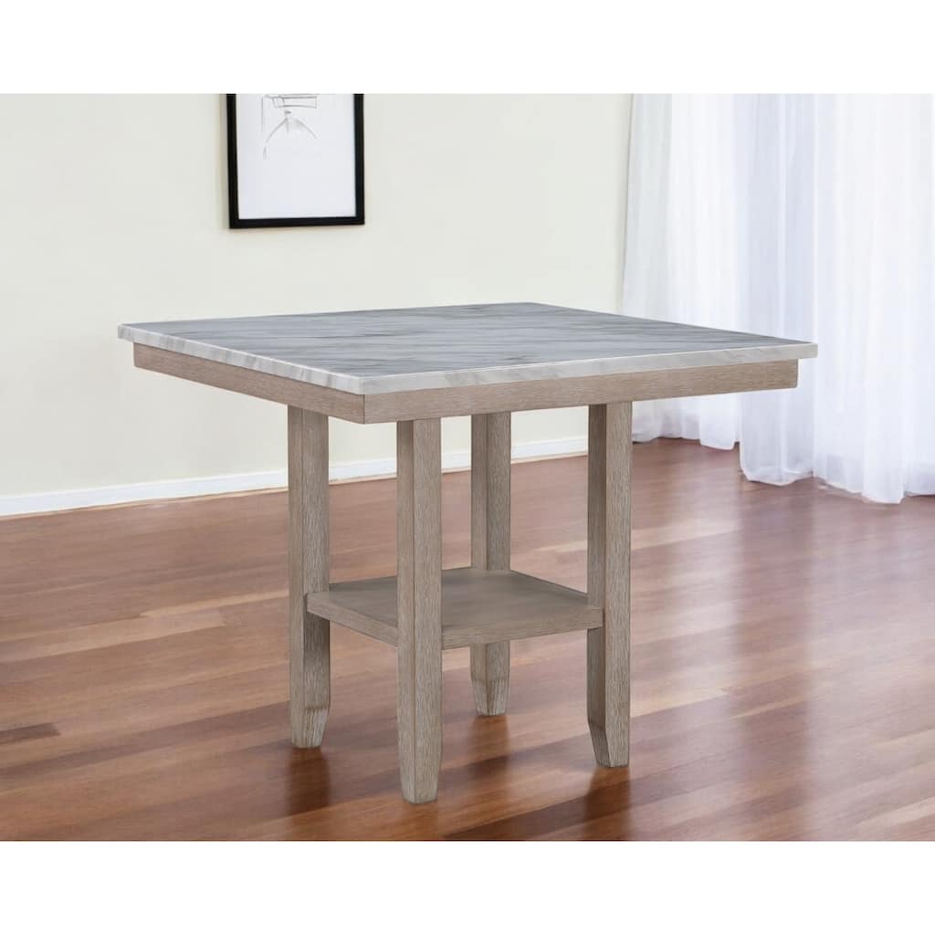 HomeRoots 42" White and Natural Faux Marble and Wood Square Bar Table - 42' X '36' X '42