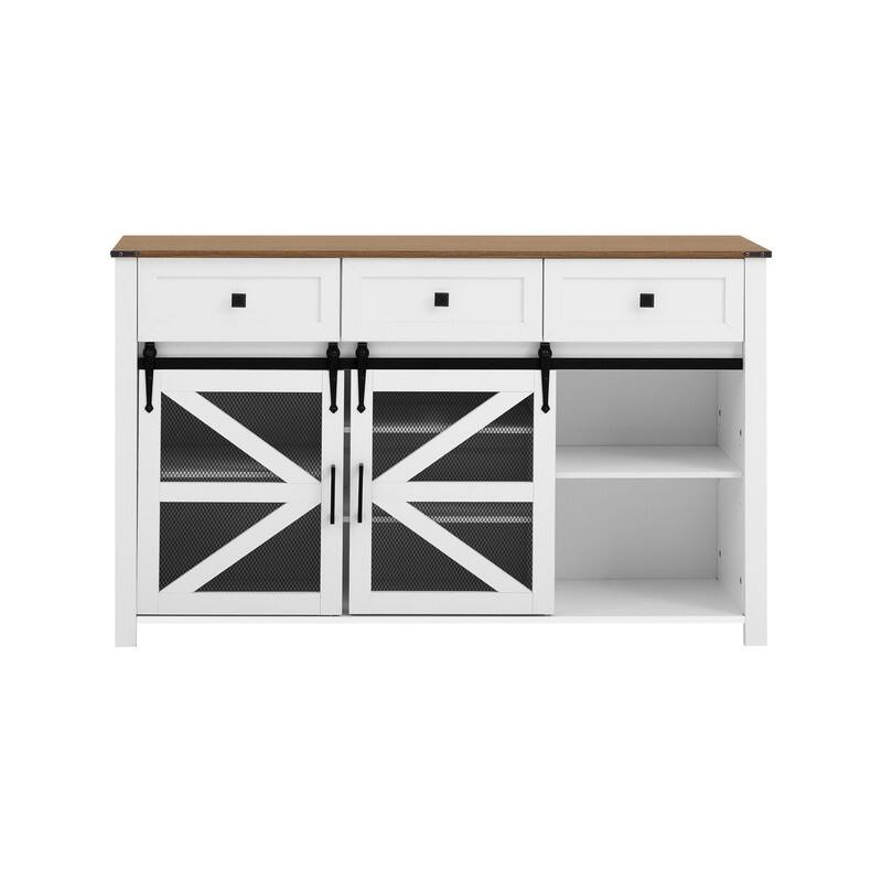 Farmhouse 55" Sideboard with 2 Sliding Barn Doors and 3 Drawers for Stylish Home Storage Solution