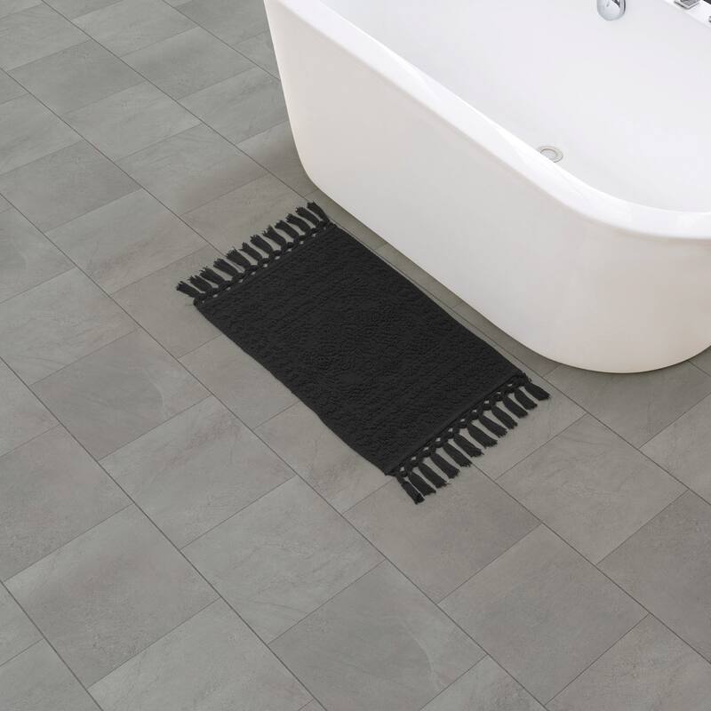 French Connection Nellore Fringe Cotton Bath Rug - 17x28 - Black