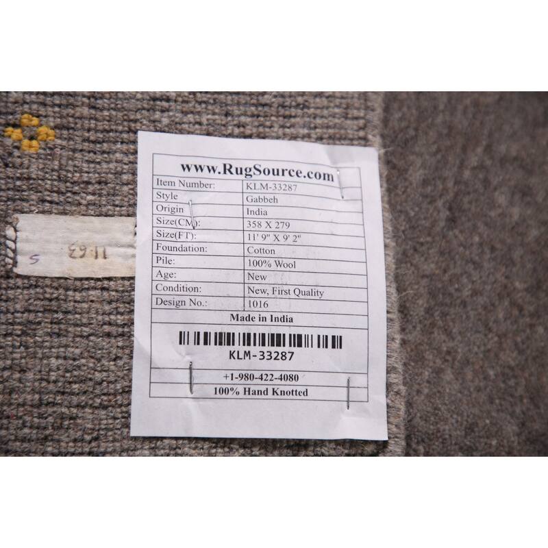Gray Gabbeh Oriental Hand-Knotted Tribal Wool Carpet - 9'2" x 11'9"