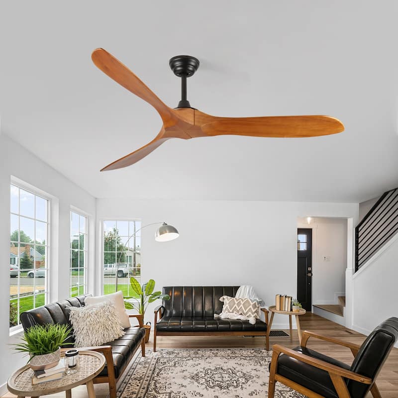 Farmhouse 60" Wood Ceiling Fan with Remote, No Light - 60 Inch