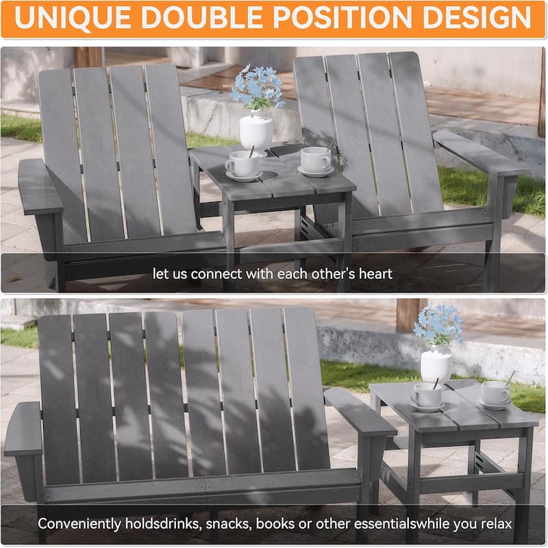 Outdoor Beach Ottoman, Sectional Adirondack Chairs Two Seat with Table - 2-in-1