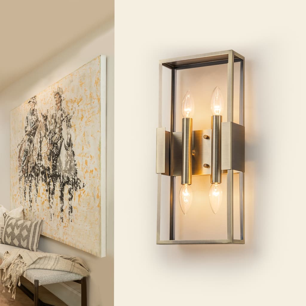 4-Light Modern Vintage Antique Brass Rectangular Metal Wall Sconce