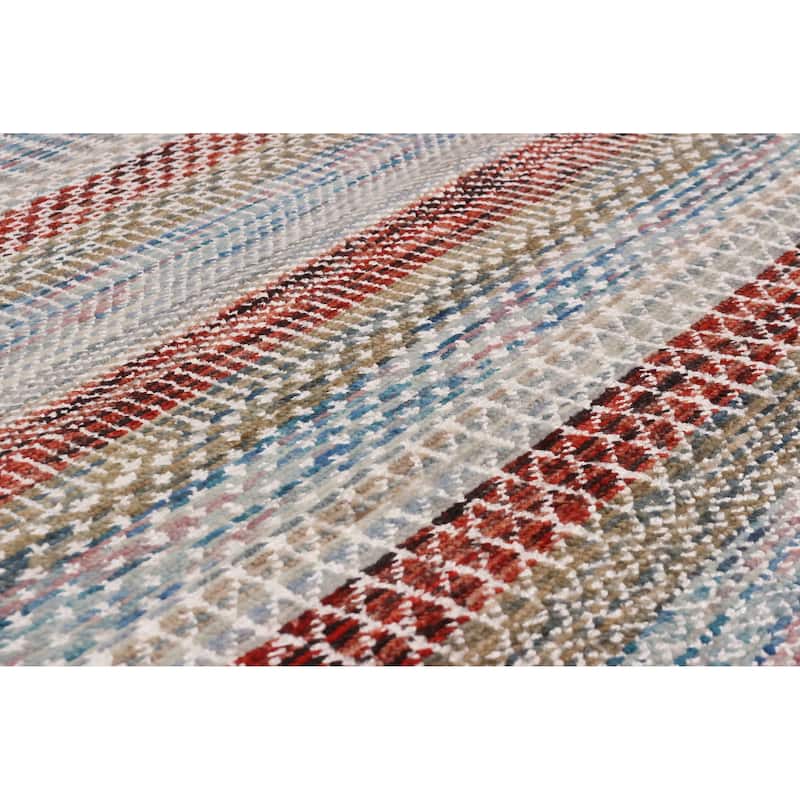 ECARPETGALLERY Hand-knotted Silk Shadow Multi Color Viscose, Wool Rug - 6' 9" x 6' 10"