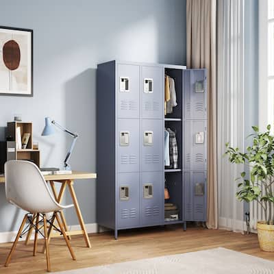 9 Door 72"H Metal Lockers With Lock for Employees,School,Office,Gym,Bedroom,Storage Locker Cabinet,Gray,Assembly Required