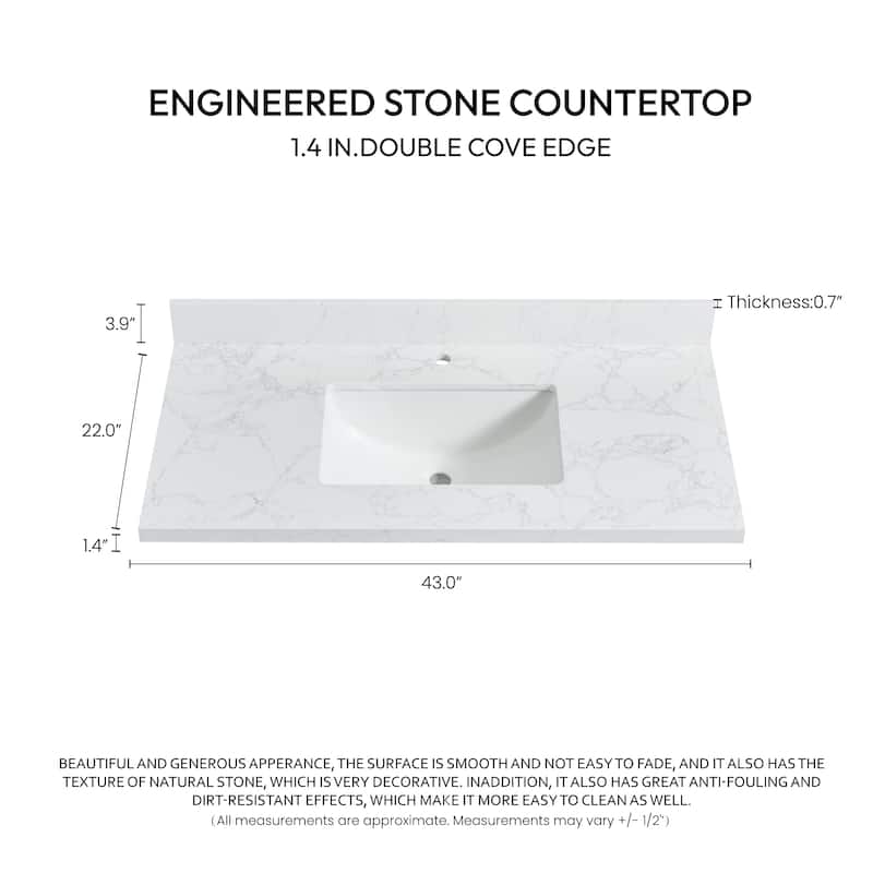 Malaga Composite Stone Vanity Top with White Rectangular Sink