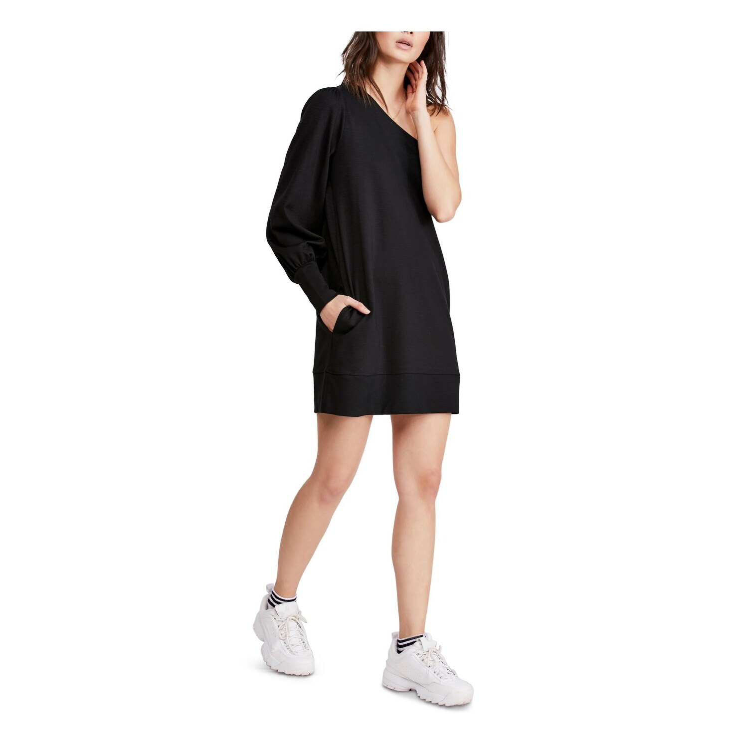 black long sleeve asymmetrical dress
