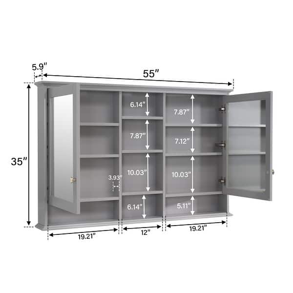 dimension image slide 10 of 12, Modern Surface Mount Solid Wood Framed Medicine Cabinet With Mirror and Shelves