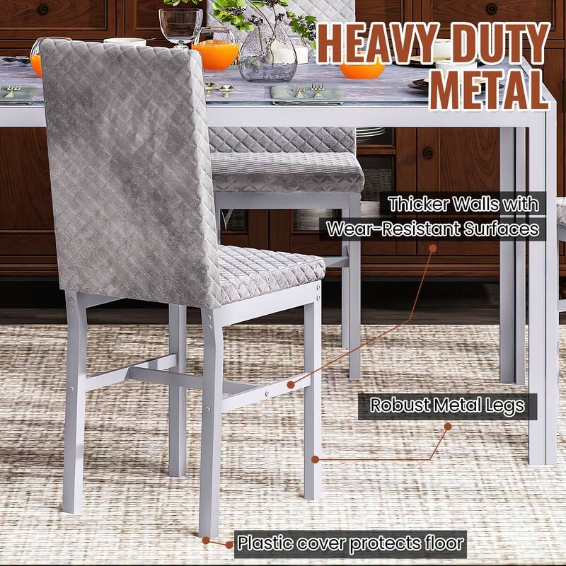 Grondin Modern Style 5-Piece Dining Room Table Set with Tempered Glass Tabletop and 4 Diamond Stitching PU Leather Dining Chairs