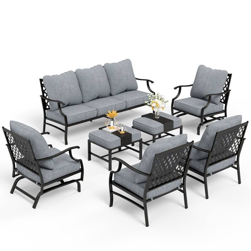 MAISON ARTS 6/7-Piece Patio Conversation Sets, Sofa Set with 2/4 x Single Chairs, 1 x 3-seater Sofa and Coffee Table/Ottomans