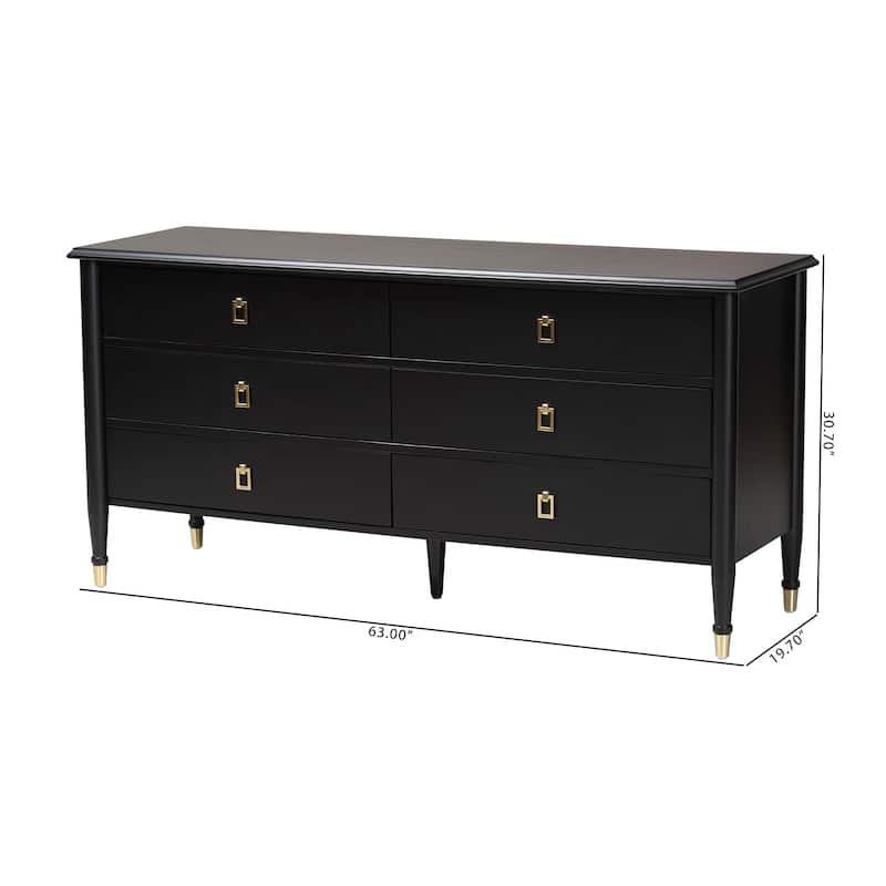 Tamra Black Wood Dresser with Drawers - Bedroom Storage Unit with Metallic Accents, 6-Drawer Modern Transitional Bedroom Storage