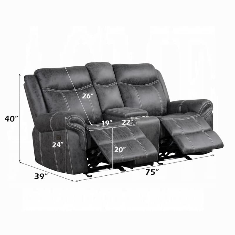 Hesy Power Motion Recliner Loveseat w Console, Dark Gray 75 Inch