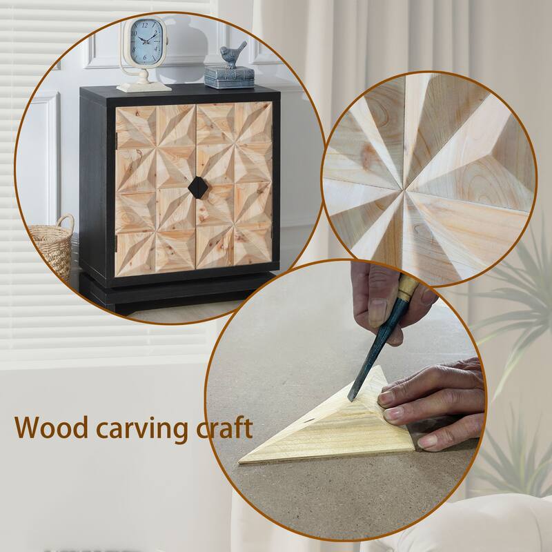 3D Geometric Carved Double-Door Cabinet - Manufactured Wood Storage Cabinet, Modern Decorative Furniture