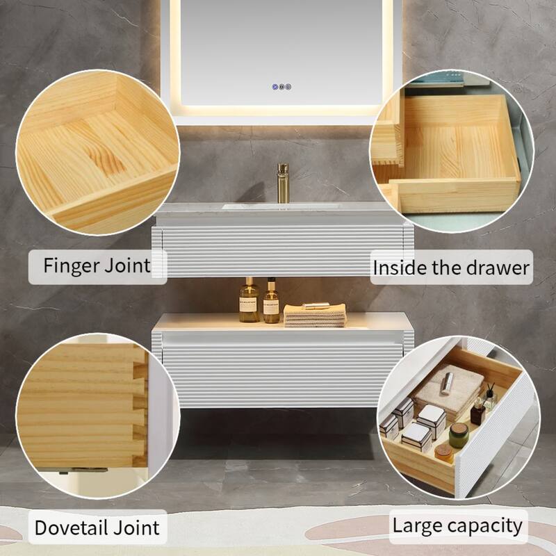 Modland 36''/48'' Floating Bathroom Vanity with ETL-Certified LED Lighting, Soft-Close Drawers & Waterproof, White
