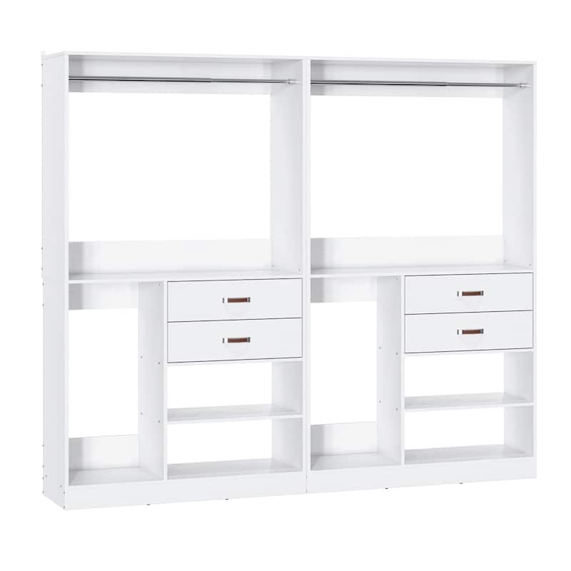 Set of 2 Freestanding Closet Organizer with Hanging Rods and Drawers, Closet System for Walk-in Closet