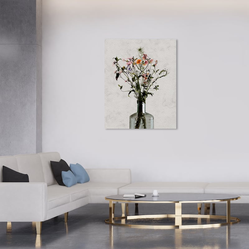 Wynwood Studio Canvas Floral and Botanical Floral Jug Gray and Light Gray Farmhouse Wall Art Canvas Print - 30 x 36