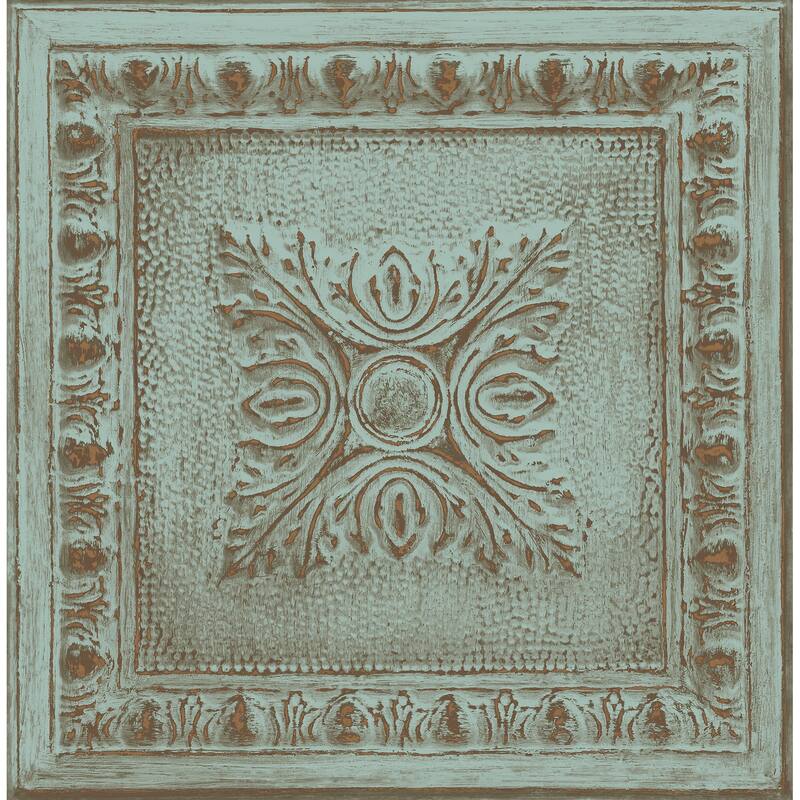 Brewster Hazley Turquoise Ornamental Tin Tile Wallpaper - 20.5in x 396in x 0.025in