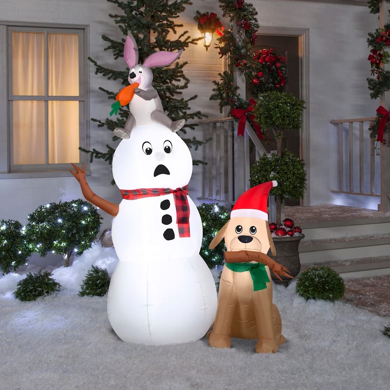 Gemmy Christmas Inflatable Snowman with Bunny and Dog, 6 ft Tall