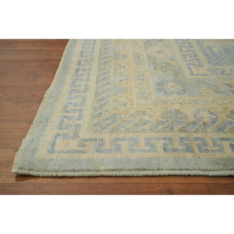 Vegetable Dye Blue Oushak Turkish Area Rug, Floral Geometric Carpet - 10' 7'' X 8' 1''