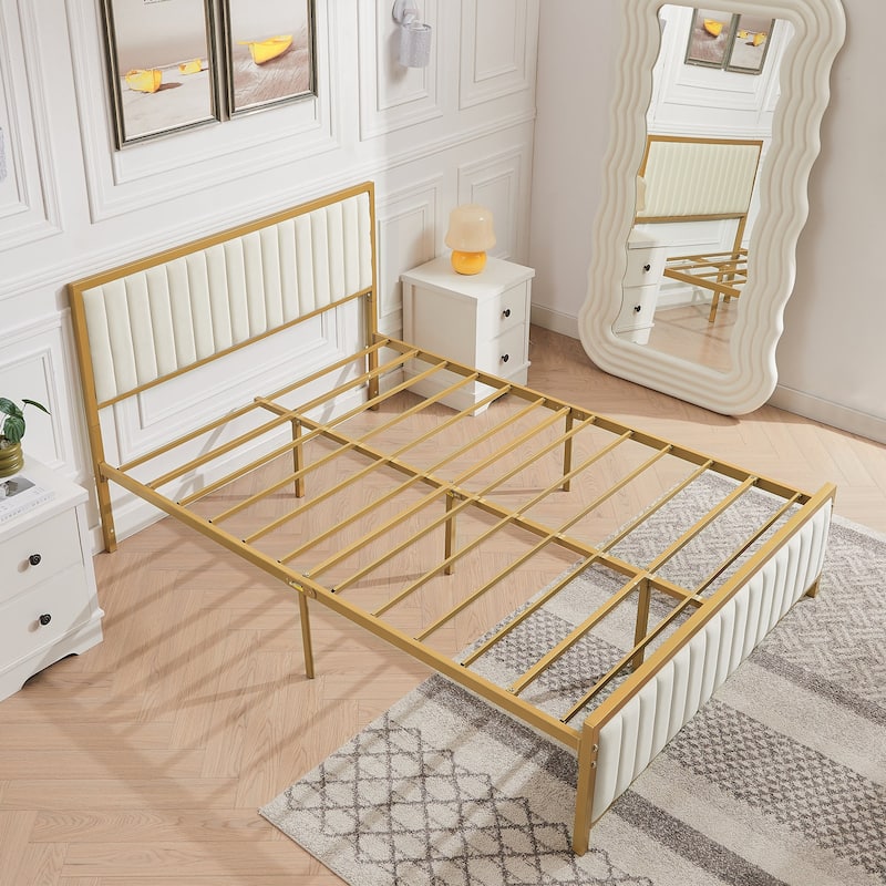 VECELO Upholstered Bed Frame with Tufted Headboard & Footboard Heavy Duty Steel Slats Platform No Box Spring Needed