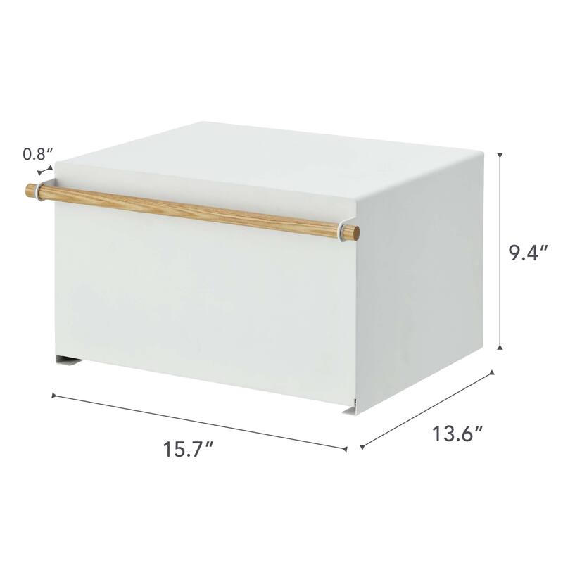 Yamazaki Home Bread Box, Steel and Wood, Holds 22.2 lbs - L 14.37 x W 16.93 x H 9.45 inches