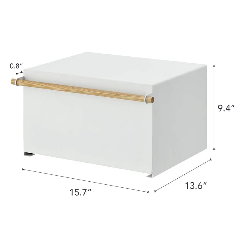 Yamazaki Home Bread Box - Two Styles, Steel and Wood, Horizontal, Holds 22.2 lbs - L 14.37 x W 16.93 x H 9.45 inches