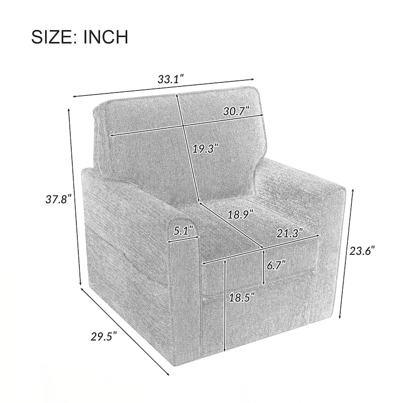 360° Swivel Chair Accent Barrel Armchair Swivel Sofa Chair with Side Pockets for Living Room, Bedroom, Office and Hotel
