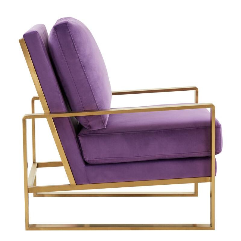 Jefferson Modern Velvet Accent Chair with Brushed Gold Frame, Removable Cushions, and Floor Protectors for Living Room or Office