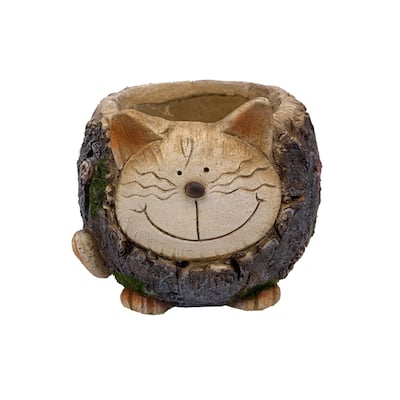 Whimsical Cat Outdoor Garden Planter - 8.75" - Brown and Gray