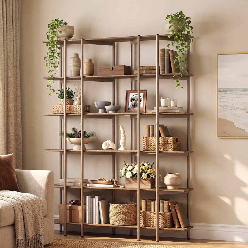 6-Tier Bookshelf, 55.1" W x 70.9" H Bookcase with Metal Frame