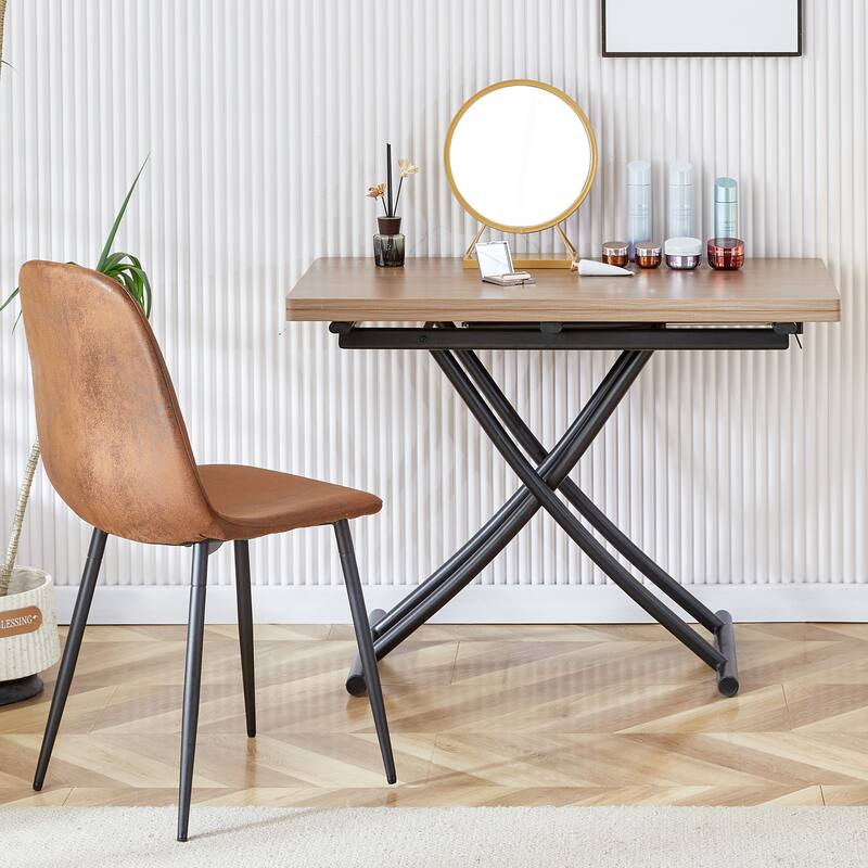 Modern lifting table, with a 0.8-inch wood grain process sticker desktop and metal legs, can be used as a dressing table