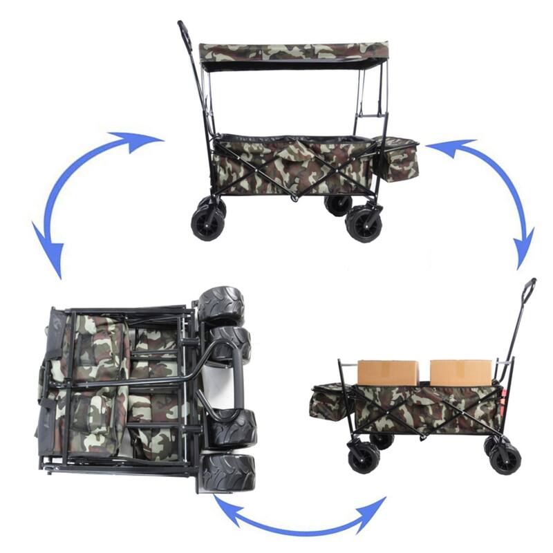 Outdoor Steel Folding Large Capacity Garden Cart Patio Wagon with Lid