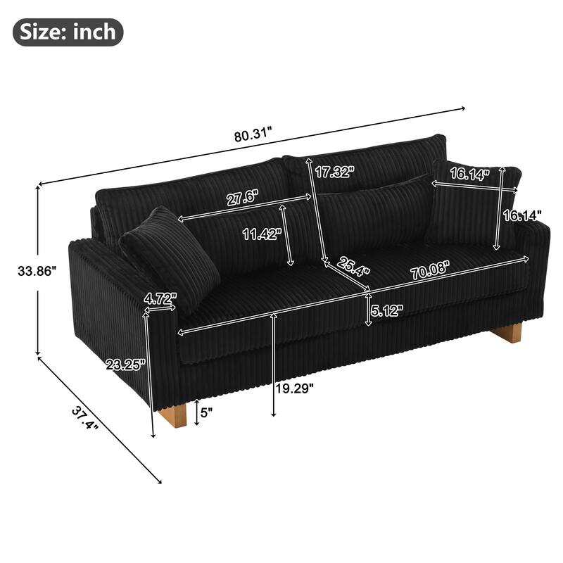 Modern Loveseat Sofa 80.3" Sofa Couch Upholstered Sofa with Four Pillows for Living Room