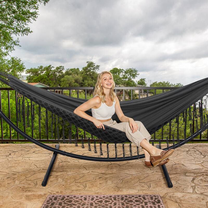 9.35 ft. 2-Person Brazilian-Style Foldable and Portable Outdoor Hammock Bed with Stand Set - 112.2 in.* 44.1 in. *40.9 in.
