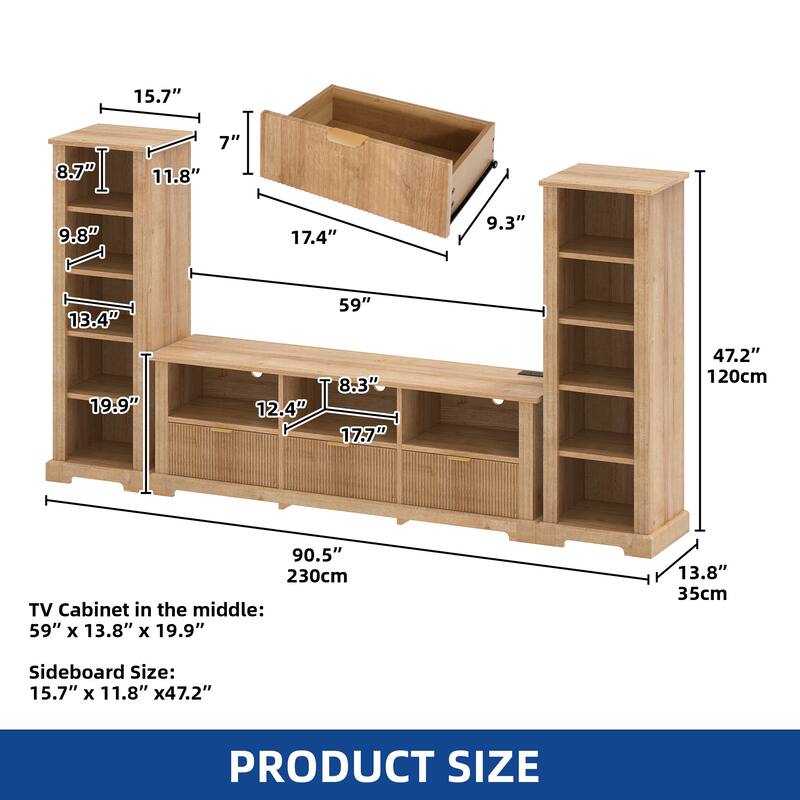 Moasis TV Stand with 2 Side Bookshelves for TVs Up to 65''