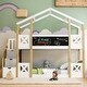 preview thumbnail 2 of 2, Twin House Bunk Kids Bed Frame with Storage Staircase, Blackboards, Safety Rails, White