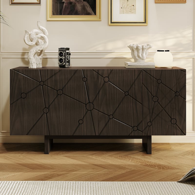 Clihome Modern MDF 4-Door Storage Buffet Sideboard - Brown