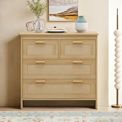 4 Drawers Rattan Cabinet,for Bedroom,Living Room,Dining Room,Hallways,Easy Assembly