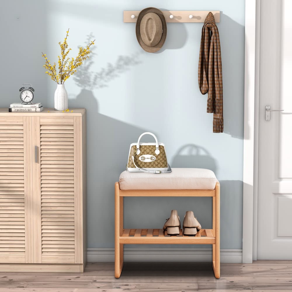 Wooden shoe rack with online seating cushion