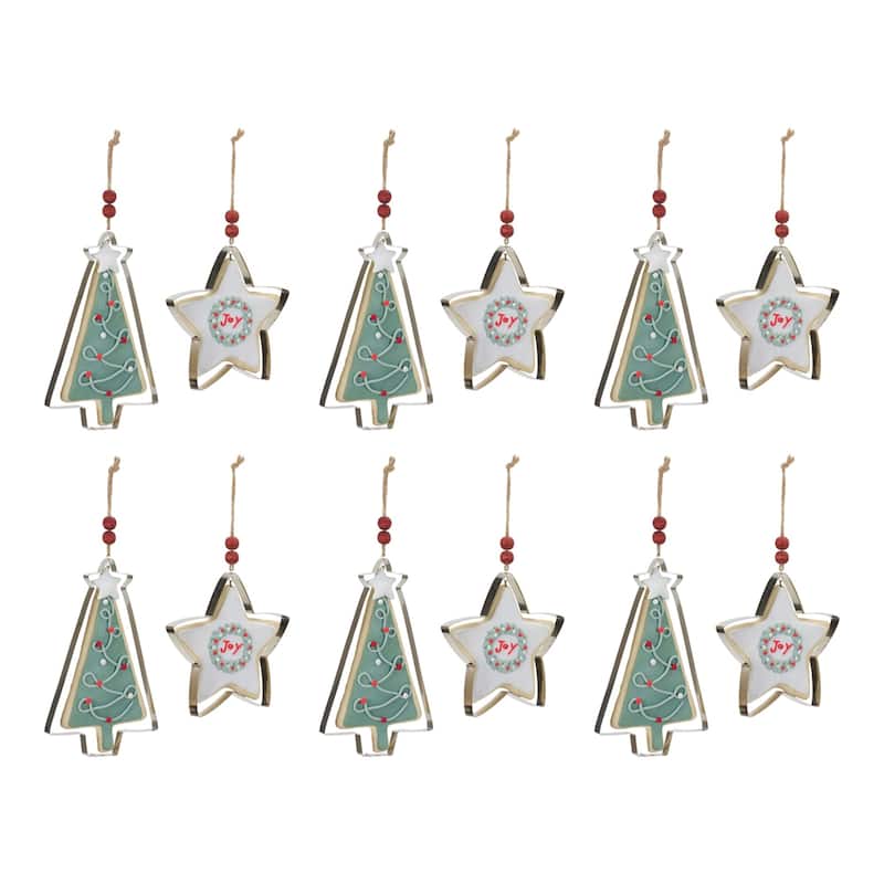 Tree and Star Cookie Cutter Christmas Ornaments - 6.5" - 12ct