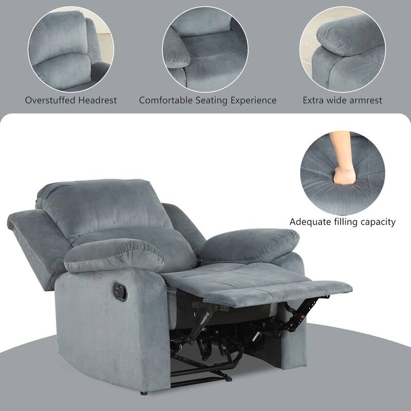 Manual Recliner Chair, Soft Fabric Overstuffed Recliner Single Sofa Chair for Living Room Bedroom