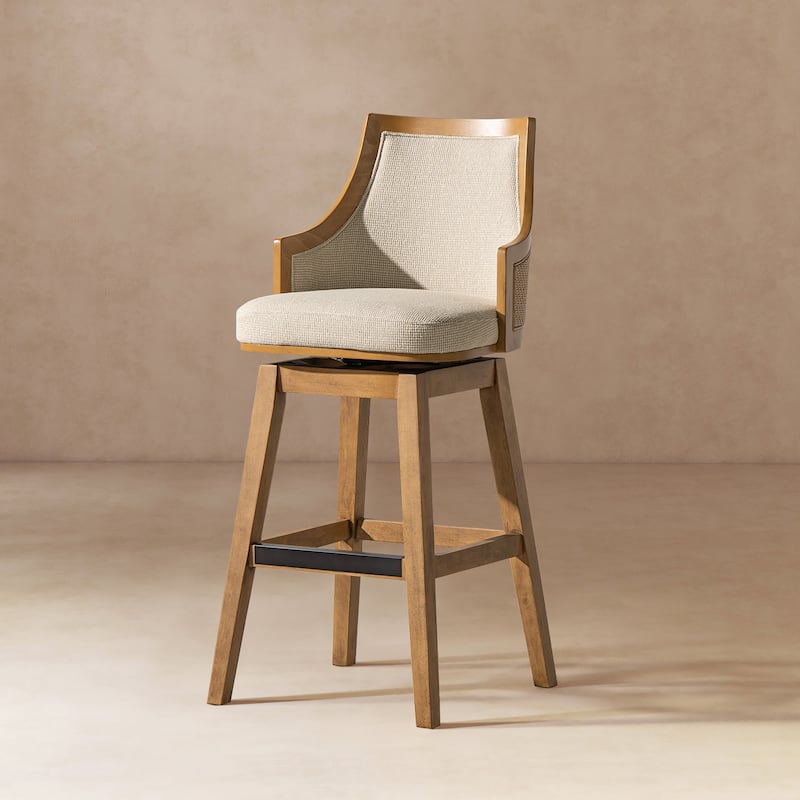 Bahama 26" Cane Rattan High-Back Swivel Counter Height Bar Stool - Single - Taupe Beige Textured Weave - Bar Height