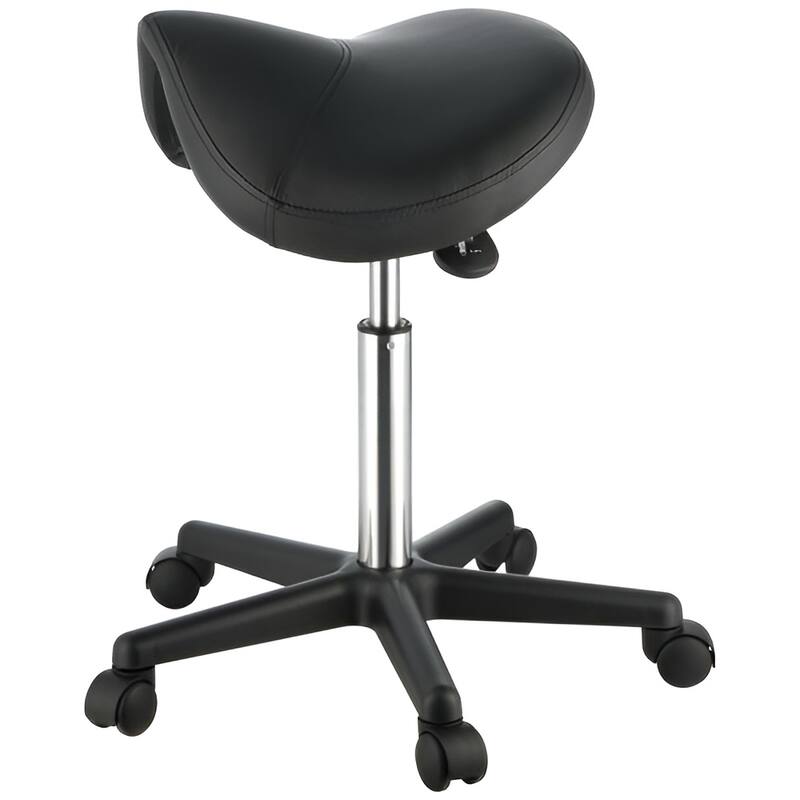 Black Saddle Stool 400 lbs Capacity w/ith Adjustable Seat & Wheels - 21.3x21.3x20.1