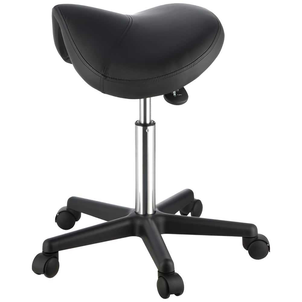 Black Saddle Stool 400 lbs Capacity w/ith Adjustable Seat & Wheels - 21.3x21.3x20.1