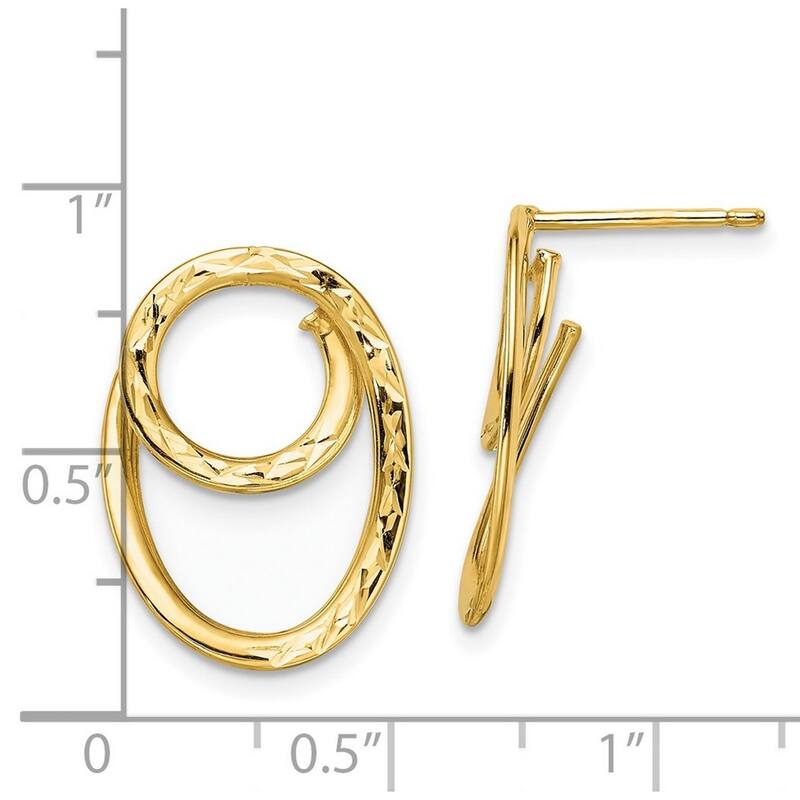 Curata 14k Yellow Gold Textured Swirl Ovals Dangle Post Earrings 23.25x14.5mm